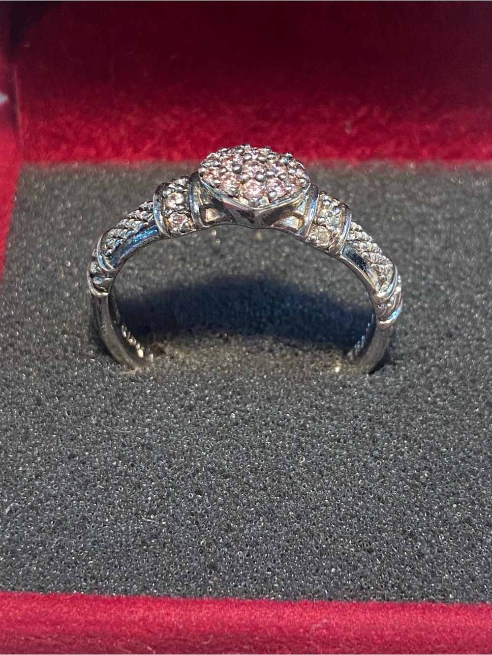 Judith Ripka Silver Heart Pavé Ring with Pink Stones SZ 10 - Picture 3 of 9